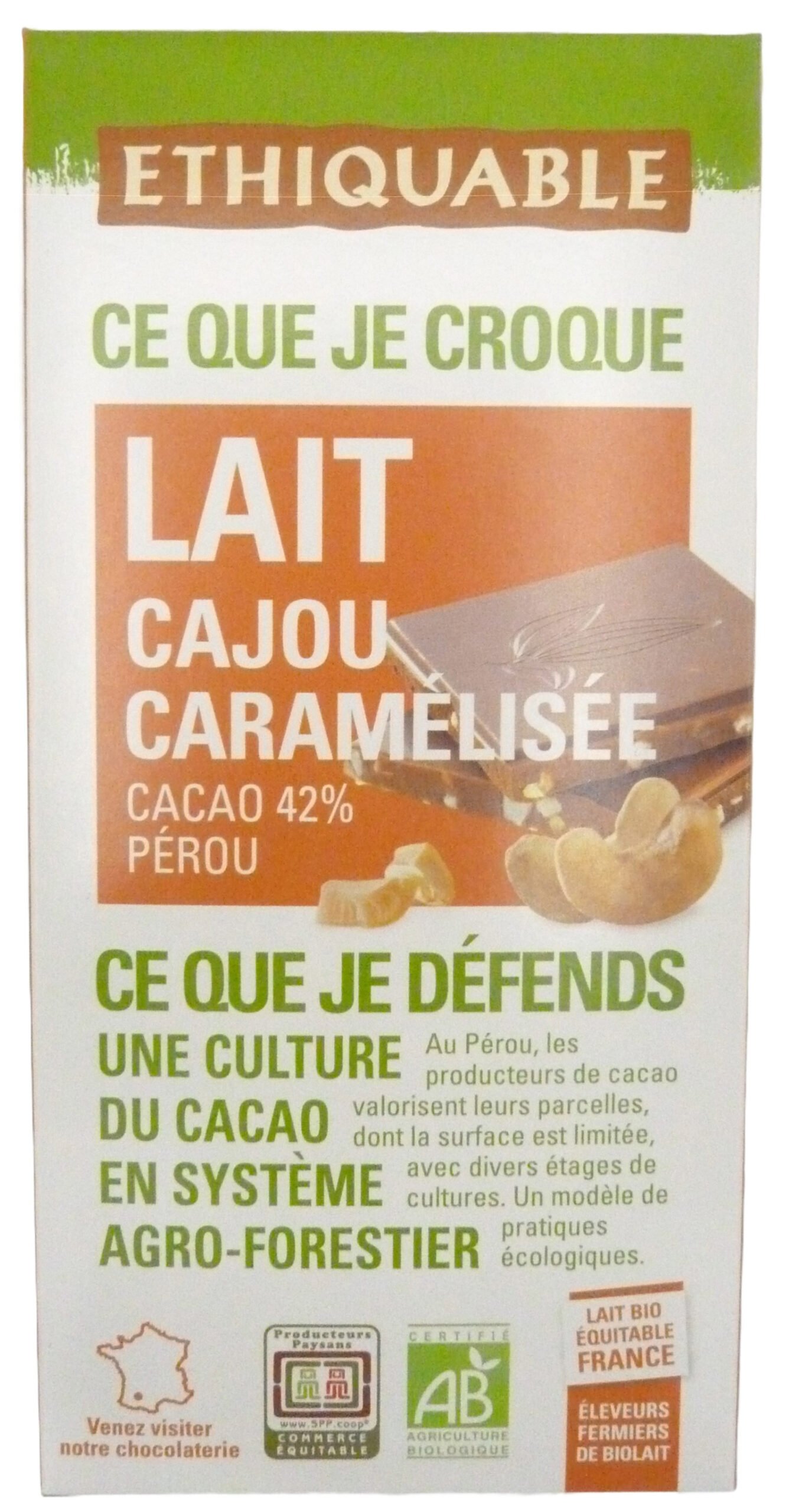 Chocolate bio con anacardos caramelizados 100 gr