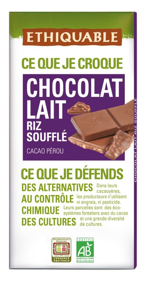 Chocolate con leche y arroz inflado bio 100 gr