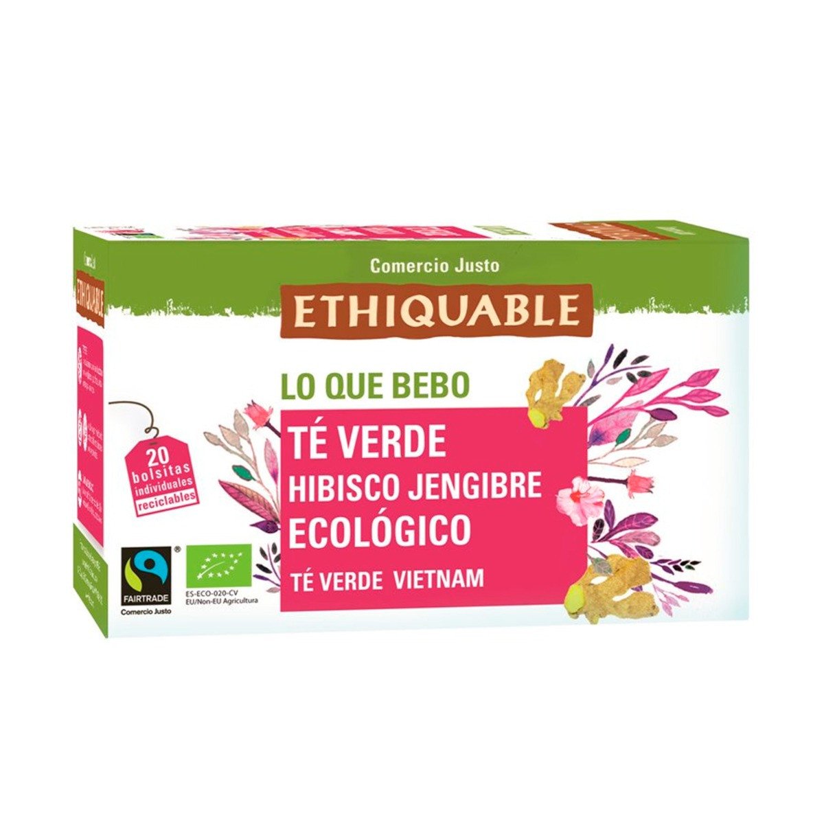 Té verde hibisco jengibre ecológico té verde Vietnan 20 bolsitas
